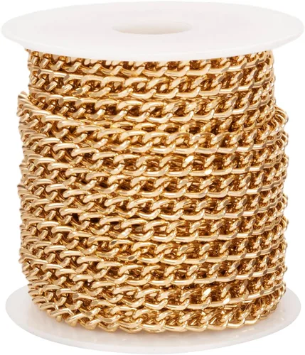 Miniatura 8 de FASHEWELRY Cadena de eslabones de aluminio de 16.4 pies sin soldar, rollo de cadenas de eslabones dorados con carrete para hacer collares, joyas