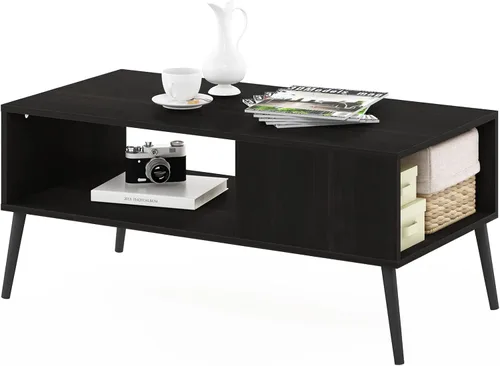 Miniatura 9 de Furinno Claude - Mesa de centro estilo mediados de siglo con patas de madera, color gris roble francés, parte superior grande sin elevación