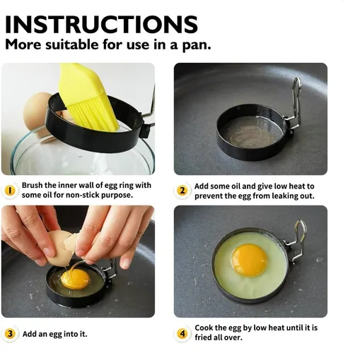 Miniatura 4 de Anillos de huevo de 3.5 pulgadas para freír huevos y magdalenas inglesas, anillos de huevo de acero inoxidable con mango plegable, paquete de 2