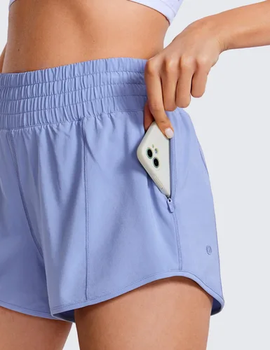 Miniatura 100 de CRZ YOGA Pantalones cortos de correr de cintura alta para mujer de 2.5 pulgadas, forro de malla de secado rápido para entrenamiento deportivo