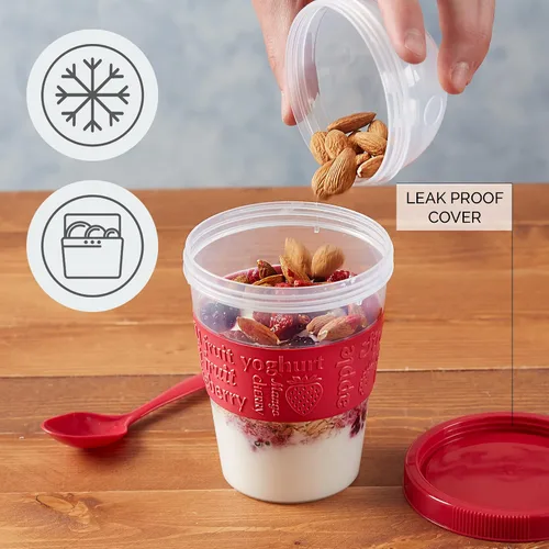 Miniatura 3 de Crystalia Paquete de 4 tazas On The Go de 20 onzas de yogur para parfait con tapas y cucharas, recipientes de avena durante la noche, recipientes