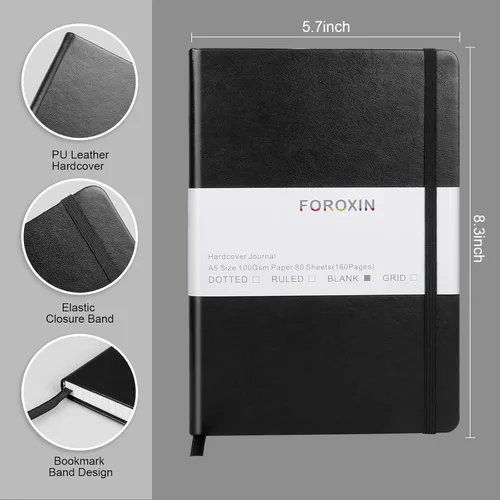 Miniatura 2 de Cuaderno de diario en blanco, negro, 160 páginas, tamaño mediano de 8.3 x 5.7 pulgadas, papel grueso de 3.53 oz/m², tapa dura