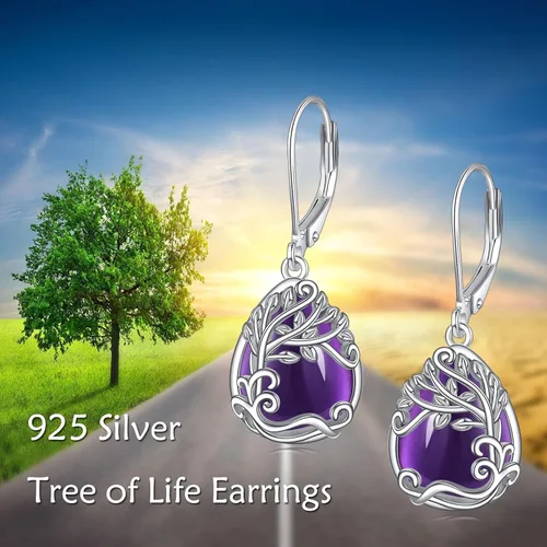 Miniatura 161 de Aretes colgantes con forma de lágrima de filigrana de piedra lunar de plata de ley 925 con cierre de palanca para mujer, regalos de joyería