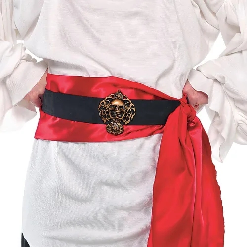 Cinturón pirata ajustable de satén negro y rojo, talla única (paquete de 1), perfecto para accesorio de disfraz o uso diario