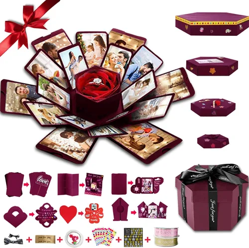 Miniatura 8 de Wanateber Caja de explosión, caja de regalo de explosión con 6 caras, parte principal, caja de fotos hecha a mano, para regalo de cumpleaños, Negro