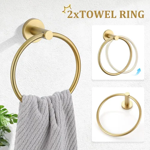 Miniatura 3 de TURS Juego de 8 piezas de accesorios de baño cepillados en oro, juego de barras de toalla de baño de 24 pulgadas y 20 pulgadas de acero inoxidable