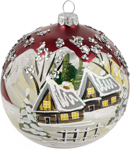 Miniatura 51 de Adorno navideño de capilla azul con soporte, bola de vidrio soplado polaco pintada a mano, bola extra grande de 8 pulgadas/200mm, adorno de fe eterna