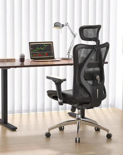 Miniatura 2 de SIHOO M57 Silla de oficina ergonómica de malla, silla de escritorio con respaldo alto para el hogar con reposabrazos 3D, soporte lumbar y Gris