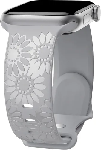 Miniatura 26 de Correa de silicona grabada de girasol compatible con correas de Apple Watch de 1.496, 1.575, 1.614, 1.654, 1.732, 1.772 y 1.772 pulgadas para mujer