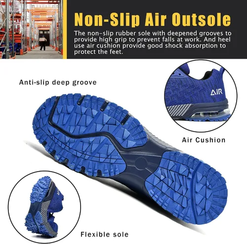 Miniatura 5 de HiHatide - Zapatos con punta de acero para hombre, zapatos de trabajo, zapatos de seguridad, con amortiguación de aire, ligeros, antideslizantes