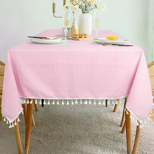 Miniatura 17 de ShinyBeauty Mantel Redondo Rosa Bebé de 55 Pulgadas Mantel Gingham Rosa a Cuadros Mantel de Mesa de Algodón para Mesa Redonda Mantel a Cuadros Rosa