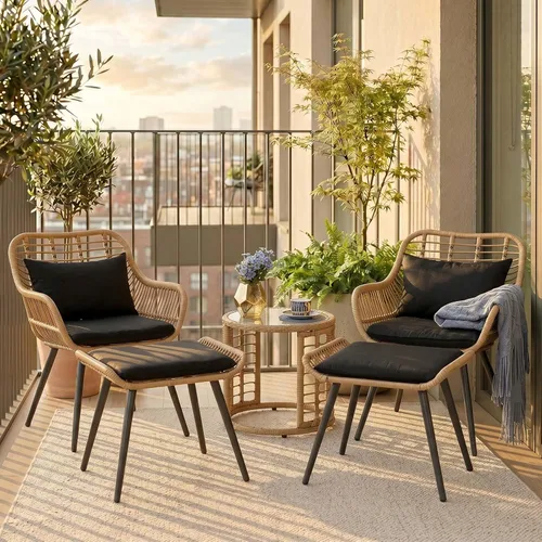Miniatura 10 de JOIVI Juego de 3 piezas para patio bistró, juego de patio al aire libre de mimbre con asiento cómodo mejorado, mesa auxiliar redonda de cristal