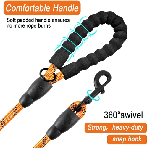 Miniatura 2 de BARKBAY Correas de perro para perros grandes, correa resistente de 4/5/6 pies con cómodo mango acolchado e hilos altamente reflectantes para perros
