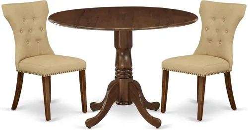 East West Furniture DLGA3-AWA-03 - Juego de mesa de comedor de 3 piezas que contiene una mesa de cocina redonda con gotas y 2 sillas Parson, 42 x 42