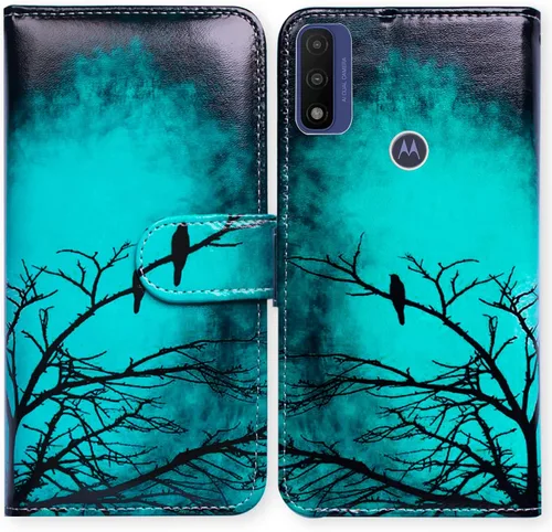 Bcov Funda de piel con tapa para teléfono Motorola Moto G Pure/Power 2022 - Patrón de pájaro negro, ranura para tarjetas, bloqueo magnético, función