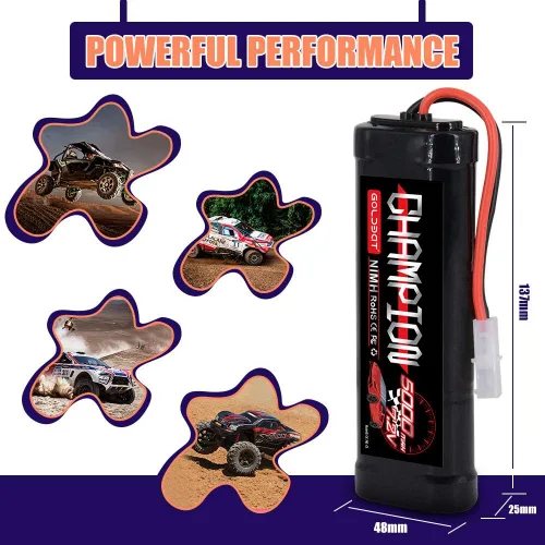 Miniatura 4 de GOLDBAT Batería NiMH de 5000 mAh 7.2 V con conector Tamiya para coche RC Truck LOSI asociado HPI Kyosho Tamiya Hobby (paquete de 2)