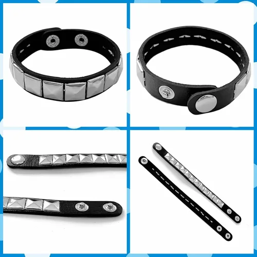 Miniatura 5 de 3 Pieces Punk Rock Leather Bracelets for Women Pop 80s 90s Emo Jewelry Accessories Retro Spiked Adjustable Wrap Wrist Cuffs