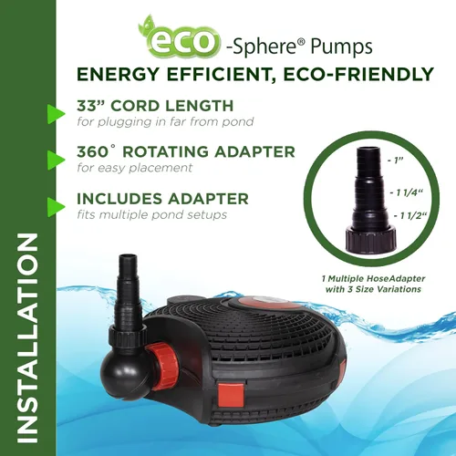 Miniatura 4 de Alpine Corporation - Eco-Sphere 1400 GPH Bomba de ahorro de energía con cable de 33 pies para estanques, fuentes, cascadas y sistemas de filtración