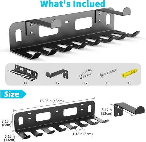 Miniatura 5 de KHAMAL Multi-Purpose Gym Equipment Storage Rack for Resistance Bands - Gym Wall Storage for Exercise Bands, Yoga mat, Jump Ropes, Weight Belts, Negro