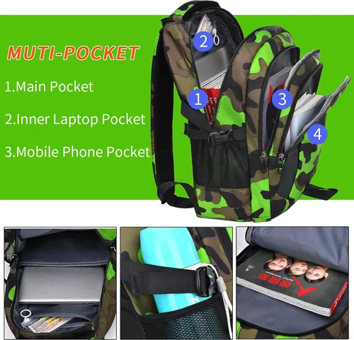 Miniatura 5 de Juego de mochila de camuflaje con bolsa de almuerzo, ligera, impermeable, mochila escolar para niños y niñas