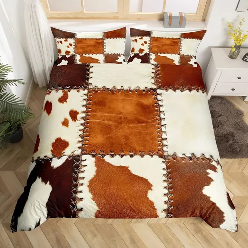 Miniatura 15 de Funda de edredón con estampado de vaca marrón para niñas y niños, funda de edredón de piel de vaca de las tierras altas, juego de ropa de cama