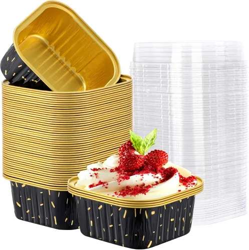 EUSOAR Vasos para hornear, 50 unidades de 5 onzas / 5.1 fl oz de papel de aluminio para muffins, tazas de crema brulee con tapas, recipientes