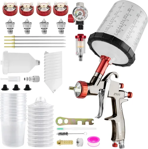 Miniatura 8 de Pistola de rociado de aire LVLP R500 con 10 piezas de vasos desechables de 650ml Boquillas de 1.3/1.5/1.7/2.0mm, Pistola rociadora de pintura R500