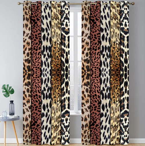 Miniatura 18 de Cortina opaca con estampado de animales salvajes, para oscurecer la habitación, con aislamiento térmico, con ojales para sala, comedor, dormitorio