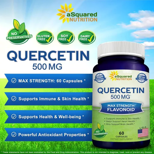 Miniatura 3 de aSquared Nutrition - Suplemento de Quercetina 500 mg – 60 Cápsulas – Píldoras de Polvo Complejo de Quercetina Dihidrato para Apoyar la Respuesta