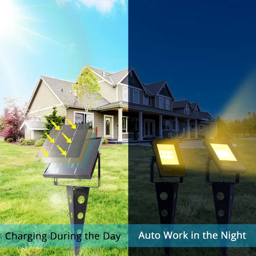 Miniatura 6 de Zeta - Focos solares impermeables para exteriores, 3 en 1, luces de metal blanco cálido, encendido y apagado automático del anochecer al amanecer