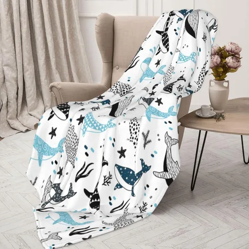Miniatura 14 de Manta de ballenas con diseño de tiburones, manta ligera y cálida de franela de forro polar, acogedora y suave, manta de aire acondicionado, regalos