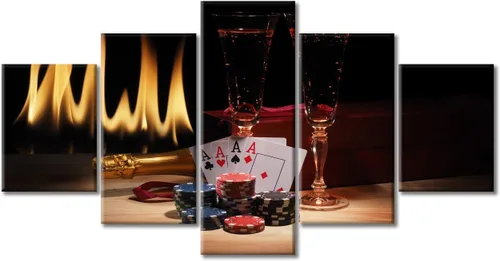 Miniatura 57 de TUMOVO 5 paneles para decoración del hogar, fichas apiladas, obras de arte modernas y contemporáneas grandes para bar, pub, club, fotos, tarjetas
