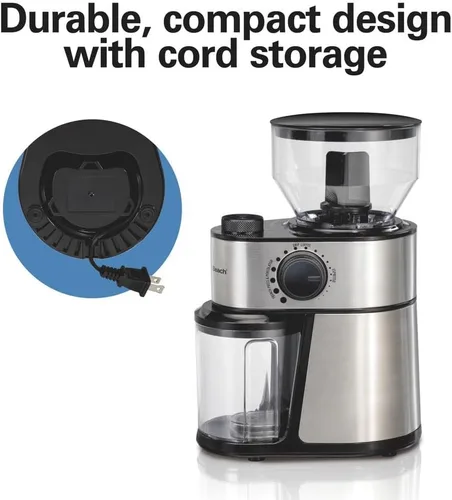 Miniatura 7 de Hamilton Beach Molinillo de café eléctrico con tolva grande de 16 onzas y 18 ajustes para 2-14 tazas, acero inoxidable (80385)