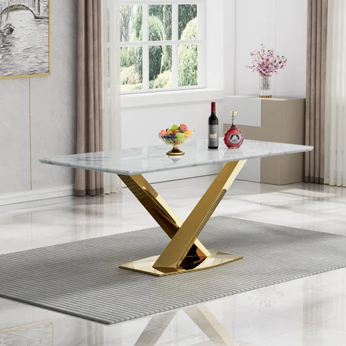 Miniatura 26 de Mesa de comedor de cristal de 51 pulgadas, mesa de comedor para 4-6, mesa de cocina dorada con patas de metal superior de vidrio templado