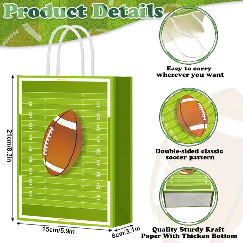Miniatura 2 de Fainne 30 bolsas de regalo de fútbol americano con asas de 8.3 x 5.9 x 3.1 pulgadas, bolsa de golosinas de fútbol para aperitivos, dulces, regalos