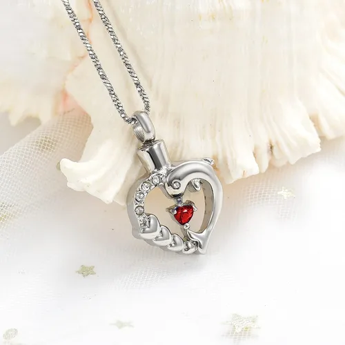 Miniatura 9 de Yinplsmemory Collar de urna de corazón de delfín para cenizas para mujer, colgante de urna de corazón de cristal, collar de recuerdo de cenizas