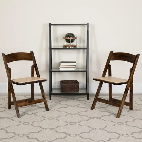 Miniatura 13 de EMMA + OLIVER Paquete de 4 sillas plegables de madera negra con asiento acolchado de vinilo