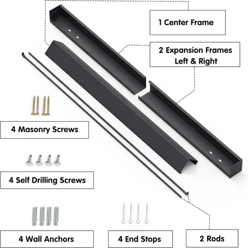 Miniatura 8 de Air Jade Kit de barra y cenefa ajustable para cortina de malla para chimenea, color negro mate