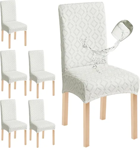 Miniatura 13 de Genina Juego de 4 fundas impermeables para sillas de comedor, extraíbles y lavables, color beige grande