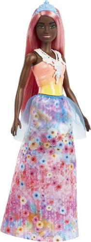 Barbie Dreamtopia Royal Fashion Muñeca con pelo rosa claro y corpiño brillante con falda extraíble, zapatos y accesorio para la diadema