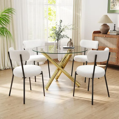 Miniatura 11 de Juego de mesa de comedor redonda de cristal negro para 2, juego de mesa de cocina pequeña y moderna de 36 pulgadas con 2 sillas de comedor tapizadas