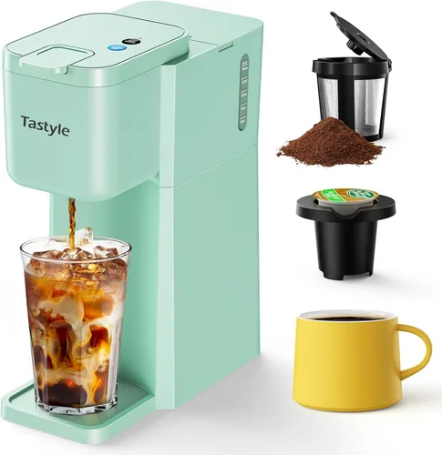 Miniatura 11 de Tastyle Mini Cafetera de Café Caliente y Frío de Una Sola Porción, para Cápsulas K y Café Molido, Tamaños de Preparación de 6 a 14 Oz, con Libro