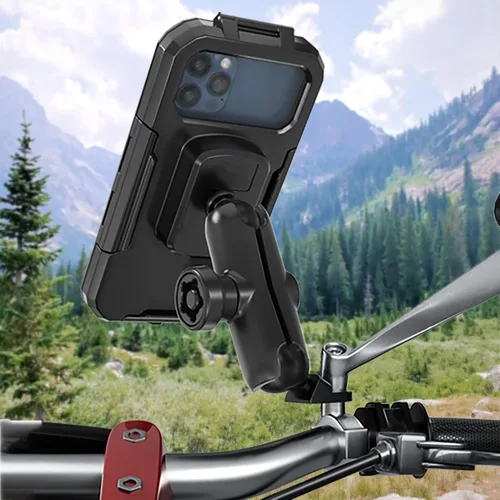 Miniatura 6 de iMESTOU Soporte de teléfono impermeable para espejo retrovisor, soporte para teléfono de motocicleta de 1 pulgada con brazo de doble enchufe