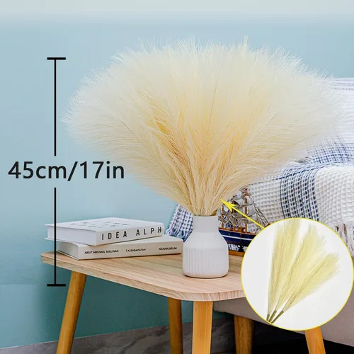 Miniatura 4 de 10 tallos de hierba de pampa sintética - 17.7" Hierba artificial de pampa decorativa esponjosa, pequeño arreglo floral de hierba de pampa y relleno