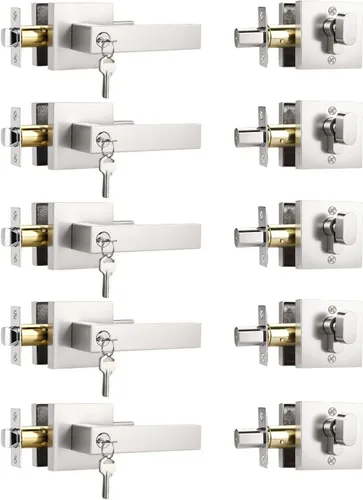 Miniatura 28 de KNOBWELL - Pomo resistente para puertas exteriores con cerradura de seguridad de doble llave y cuadrada; juego de picaportes para puertas