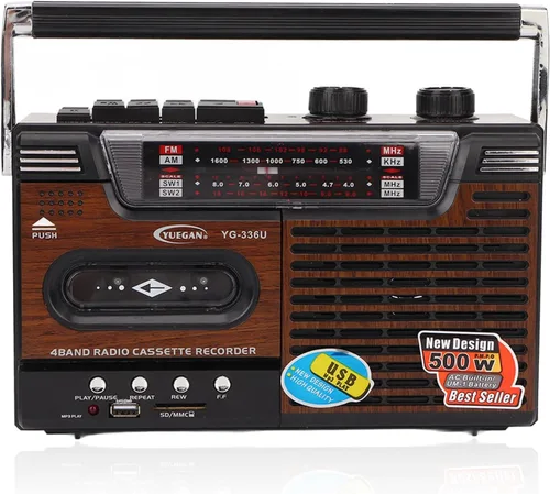 Reproductor de cassette retro, retro con reproductor de cassette y altavoz de radio AM/FM y conector para auriculares, grabadora de cinta vintage,