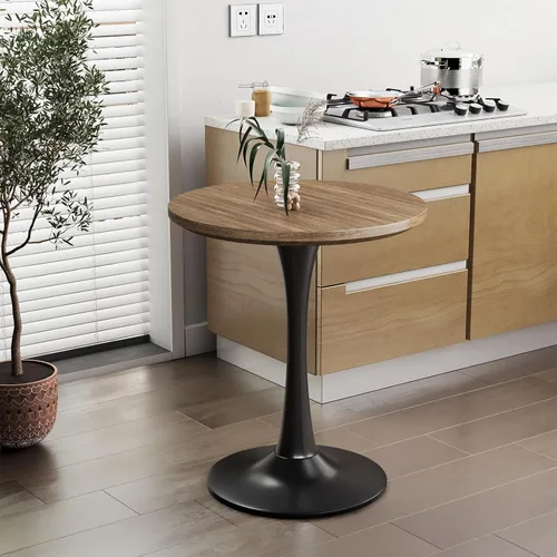 Miniatura 3 de Mesa pequeña de tulipanes de 24 pulgadas para 2 personas, mesa de comedor redonda de nogal para cocina, mesa moderna de mediados de siglo con base