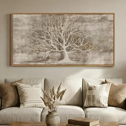 Miniatura 25 de Arte de pared botánico vintage con marco grande para sala de estar, impresiones de pintura en lienzo floral rústico neutro, cuadro retro de flores