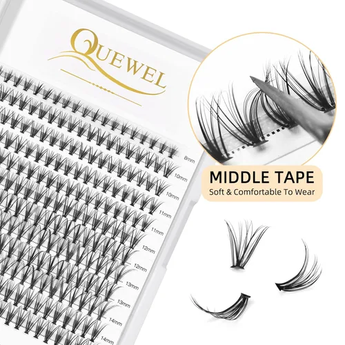 Miniatura 2 de QUEWEL Lash Clusters 240 pestañas individuales 20D 0.07C, mezcla de rizos 8-14mm, pestañas postizas suaves y cómodas, extensión de pestañas DIY