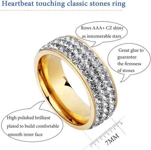 Miniatura 2 de VNOX Women Stainless Steel Eternity Ring CZ Cubic Zirconia Circle Round,Gold Plated,7mm Width